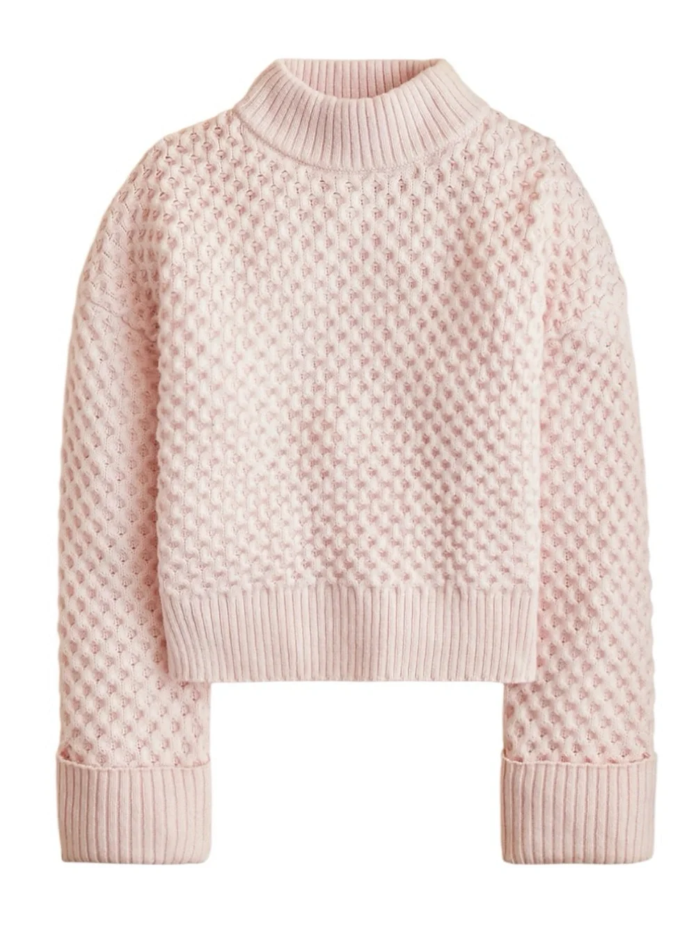 J. Crew Honeycomb Mockneck Sweater in Wool Blend M Pale Pink Casual Everyday